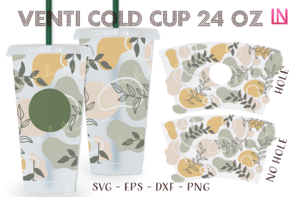Abstract Leaves 24Oz Venti Cold Cup Wrap: Graphics & Crafts