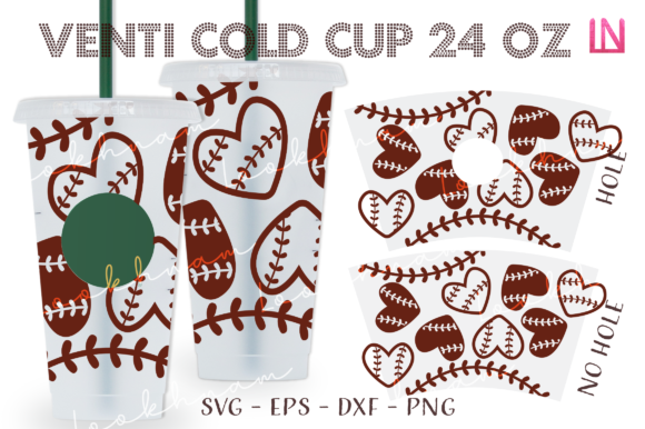 Baseball Heart 24 Oz Venti Cold Cup Wrap Graphics