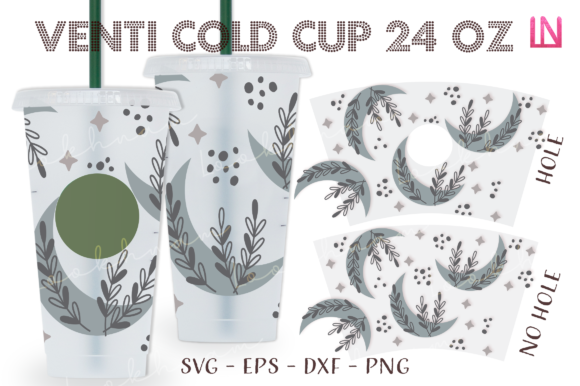 Boho Crescent Moon 24 Oz Venti Cold Cup Graphics