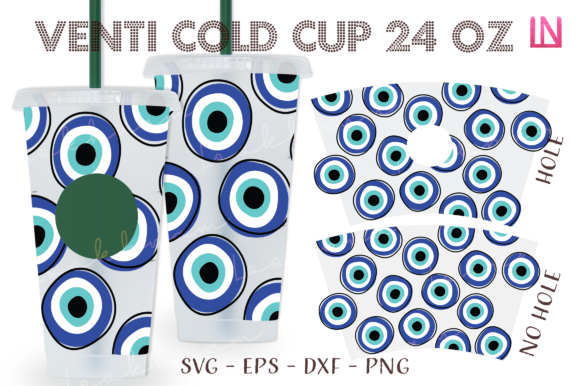 Boho Evil Eye 24 Oz Venti Cold Cup Wrap Graphics