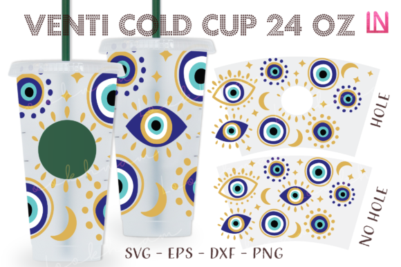 Boho Evil Eye Night 24 Oz Venti Cold Cup Graphics & Crafts