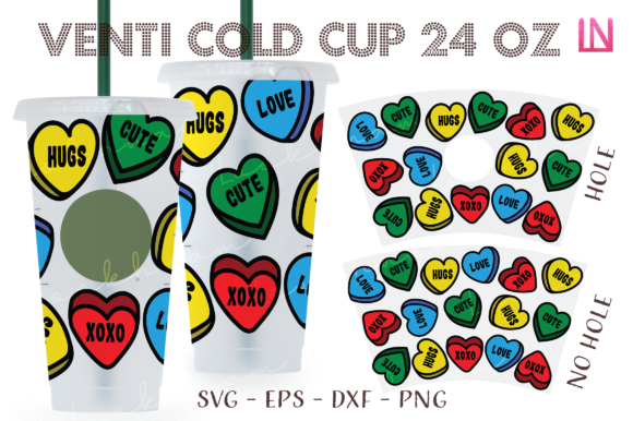 Candy Heart Valentine 24Oz Venti Cup Graphics and Crafts