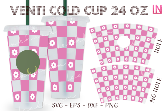 Checkers Flower 24Oz Venti Cold Cup Wrap: Graphics for Crafts and Marketing