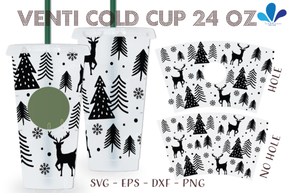 Christmas Reindeer Pattern Venti Wrap Graphics