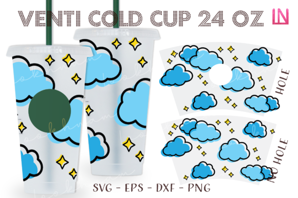 Cloud Star Doodle 24 Oz Venti Cold Cup Graphics