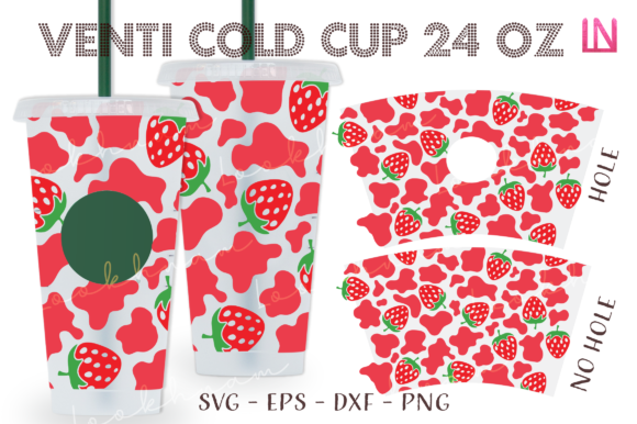 Cow Strawberry 24 Oz Venti Cup Full Wrap: Graphics for Crafts