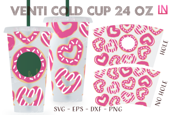 Donut Hearts Valentine Venti Cup Graphics for Crafts