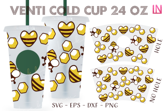 Doodle Bee Love Heart Venti Cold Cup Graphics