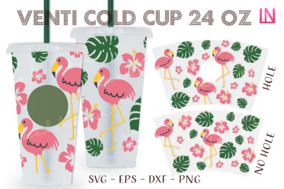 Flamingos Monsteras Venti Cold Cup Wrap: Graphics & Crafts