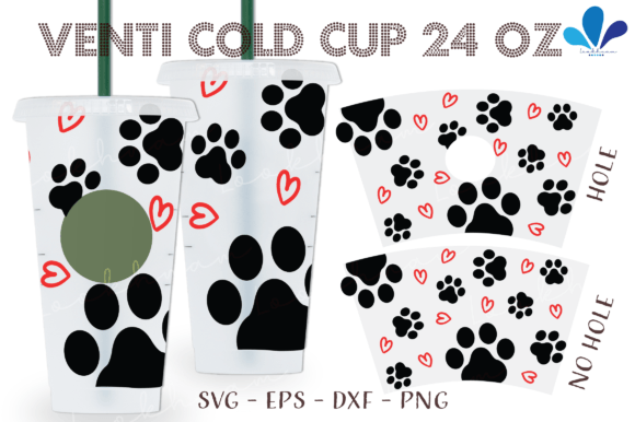Heart Dog Paw Print Venti 24 Oz Wrap SVG: Graphics for Crafts & Content