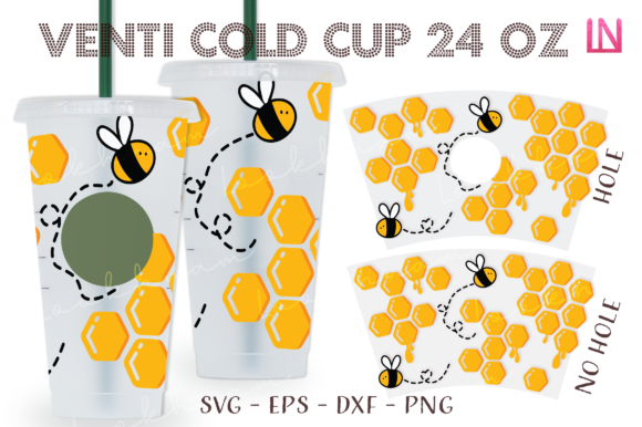 Honey Comb Bee 24 Oz Venti Cold Cup Wrap: Graphics & Crafts