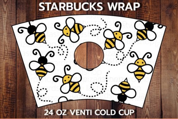 Honeycomb with Bee 24oz Cup Wrap: Graphics & Print Templates