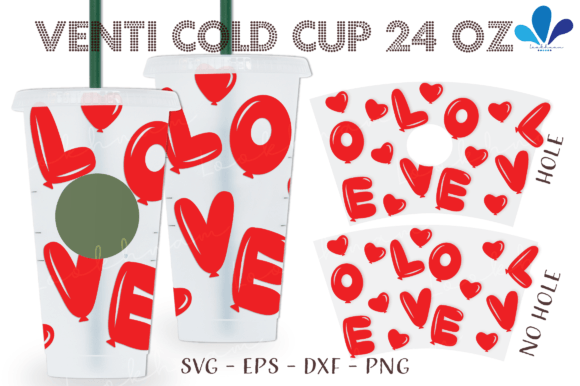 Love Heart Balloon Venti 24 Oz Cup Wrap: Graphics & Crafts