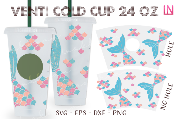 Mermaid Tail 24 Oz Venti Cold Cup Wrap Graphics for Crafts
