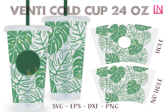 Monstera with Name Space 24 Oz Venti Cup Graphics