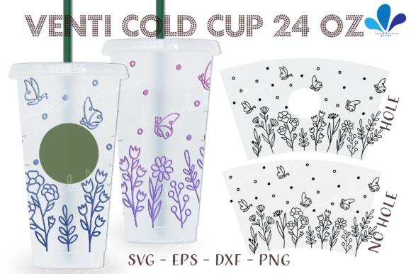 Outline Flower Butterfly Venti Wrap SVG for Crafts and Graphics