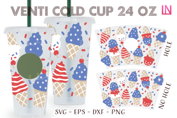 Patriotic USA Ice Cream 24 Oz Venti Wrap: Graphics for Crafts & Branding