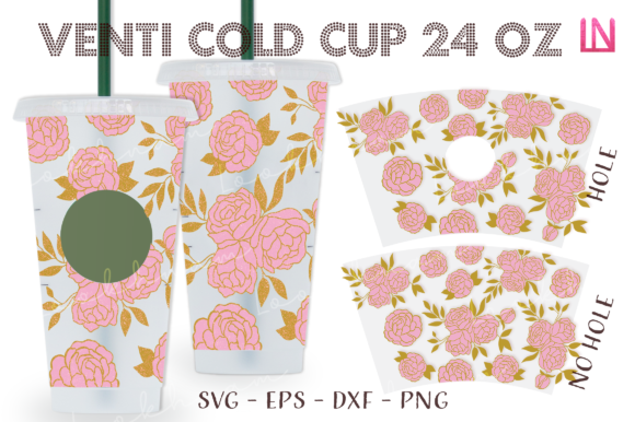 Peonies Layer 24 Oz Venti Cold Cup Wrap Graphics