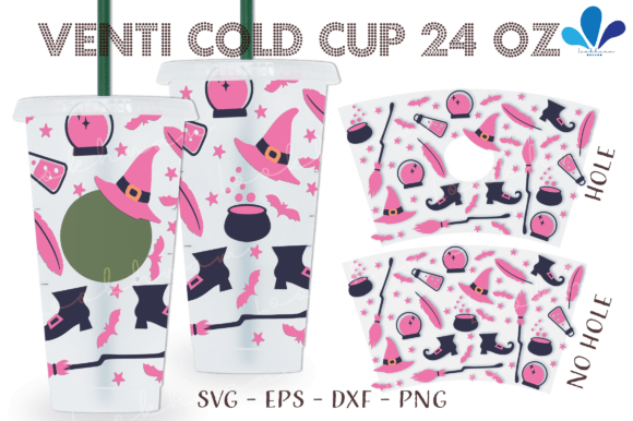 Pink Witch Halloween Venti Wrap SVG