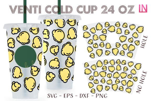Popcorn Doodle 24Oz Venti Cold Cup Wrap Graphics