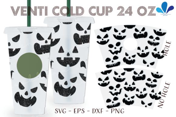 Pumpkin Face Halloween Venti Cup Wrap Graphics
