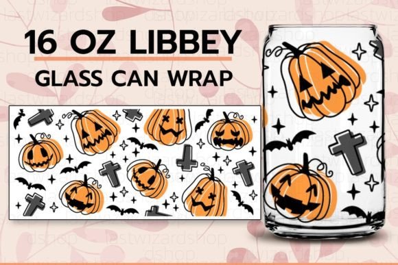 Pumpkins Bat 16oz Libbey Beer Can SVG Graphics
