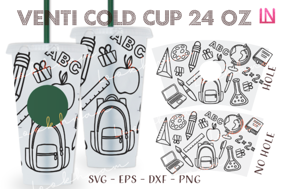 School Outline 24 Oz Venti Cold Cup Wrap Graphics