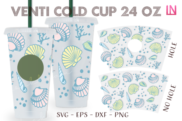 Seashells Ocean 24Oz Venti Cold Cup Wrap: Graphics for Crafts