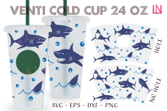 Shark Ocean 24 Oz Venti Cold Cup Wrap: Graphics for Crafts & Content