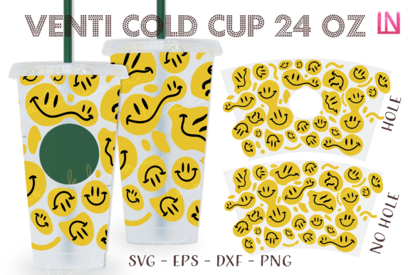Smiley Faces Emoji 24 Oz Venti Cup Wrap: Graphics for Crafts & Branding