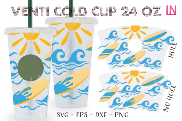 Summer Surf Sunny 24 Oz Venti Cold Cup Graphics