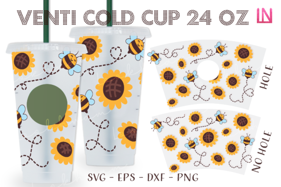 Sunflower Bee 24 Oz Venti Cold Cup Wrap: Graphics for Crafts