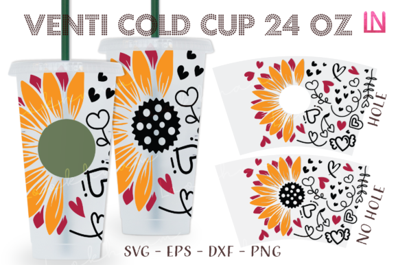 Sunflower Heart Doodle 24 Oz Venti Wrap: Graphics for Crafts