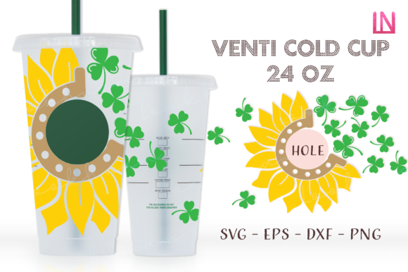 Sunflower Horseshoe Clover 24Oz Cold Cup Graphics